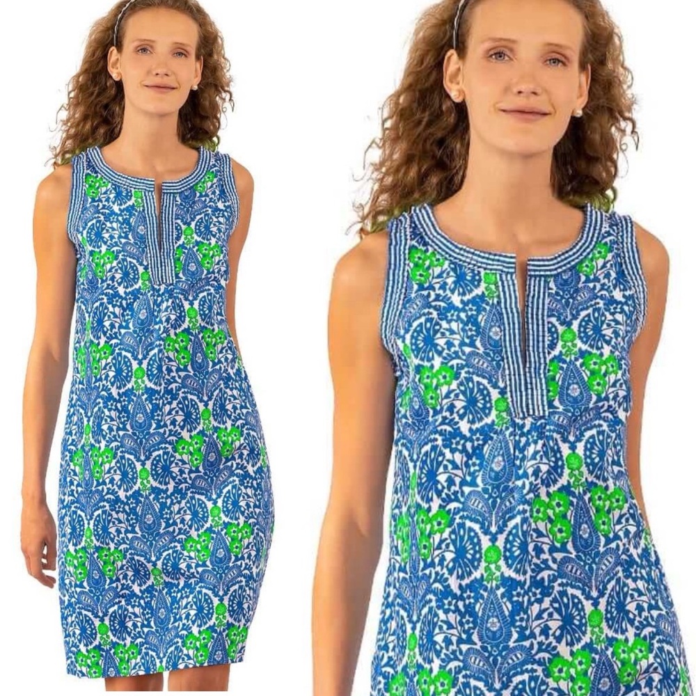 BOGO! Gretchen Scott Flirt Floral Dress East India Cotton Blue Green XL